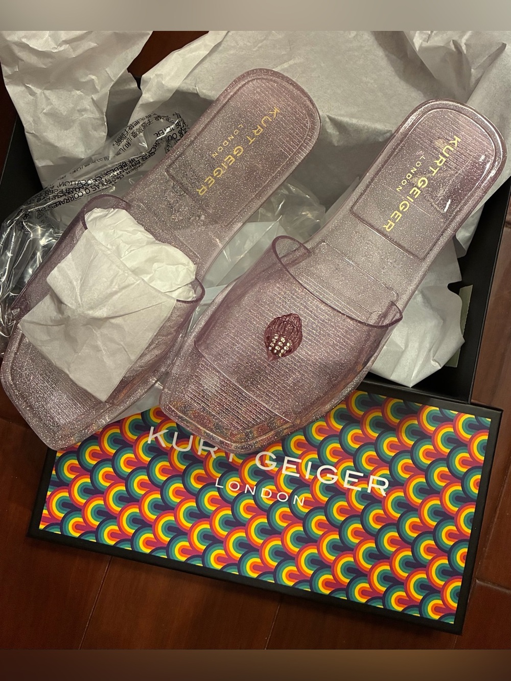 NWT! Kurt Geiger Maddison Jelly Slide Sandal, size W6.5 in “Viola” brand new!